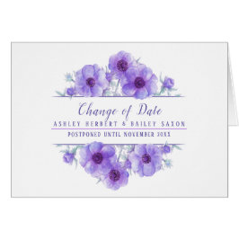 Cartão Mudança de data casamento roxo anêmona adiada