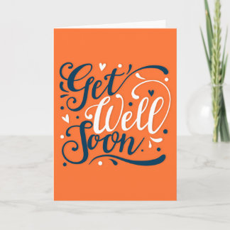 Cartão Muito em breve, moderna tipografia laranja e azul