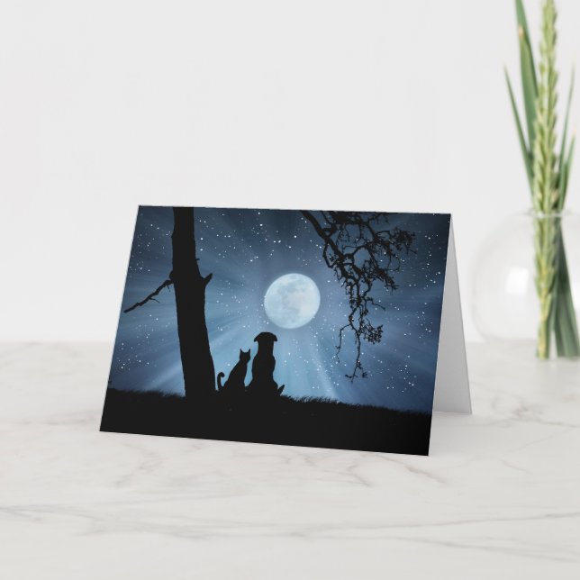 Cartão Muito Fofo Solstício de Inverno Cão e Gato Bênçãos (Frente)