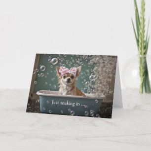Cartão Muito obrigado Chihuahua Puppy num banho de bolhas
