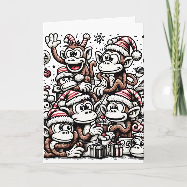 Cartão Muitos Macacos de Natal (Frente)