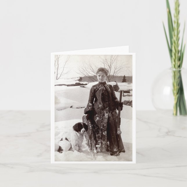 Cartão Mulher 1890 e seu cão de caça de Brittany (Frente)