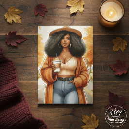 Cartão Mulher Afro-Americana Curvilínea e Aconchegante no