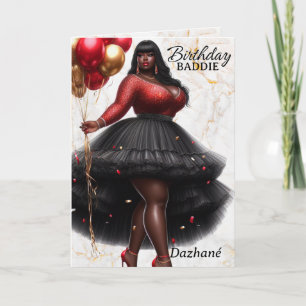 Cartão Mulher Afro-Americana Glamourosa Aniversário Rosa
