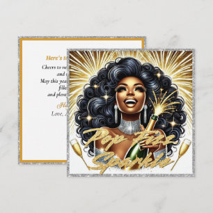 Cartão Mulher Afro-Americana Glamurosa Feliz Ano Novo