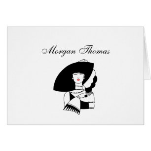 Cartão Mulher Art Déco de Grande Chapéu Luvas RL