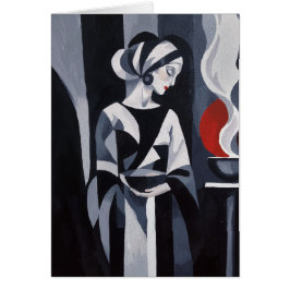 Cartão Mulher Art Déco Preto e Branco