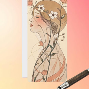 Cartão Mulher Art Nouveau - Flores Fluindo – Pastéis