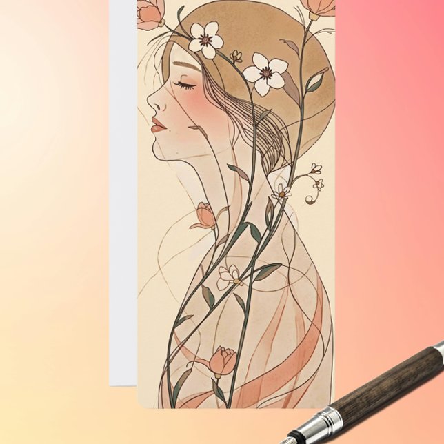 Cartão Mulher Art Nouveau - Flores Fluindo – Pastéis (Criador carregado)