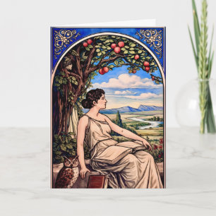 Cartão Mulher Art Nouveau Vintage Lendo Debaixo de uma Ár