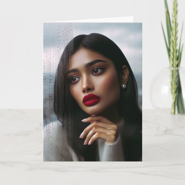 Cartão Mulher caucasiana bonito chorando na chuva (Frente)