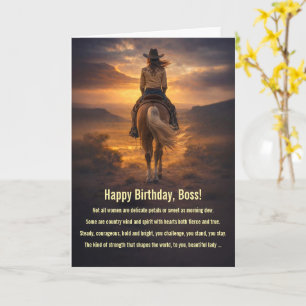 Cartão Mulher Chefe Aniversário Espirito de Cowgirl País