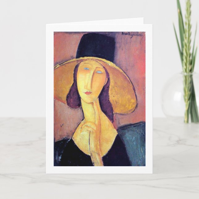 Cartão Mulher com chapéu grande, Modigliani (Frente)