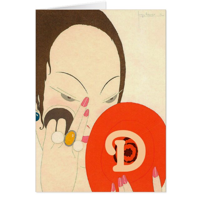 Cartão MULHER COM ESPELHO VERMELHO Makeup de Beauty Fashi (Frente)