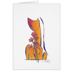 Cartão Mulher com Flores Vermelhas Expressiona Abstrato A