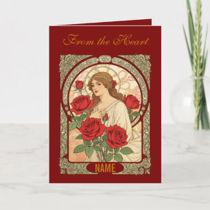 Cartão Mulher Com Ilustração Romântica de Rosas