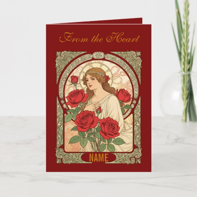 Cartão Mulher Com Ilustração Romântica de Rosas (Frente)