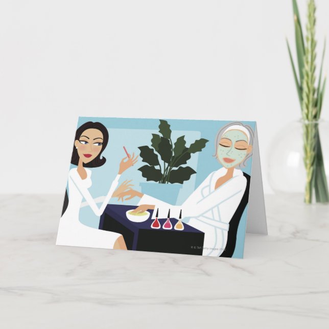 Cartão Mulher com manicura e rosto no spa (Frente)