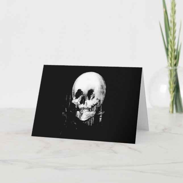 Cartão Mulher com Reflexão do Crânio Halloween Espelhada (Frente)