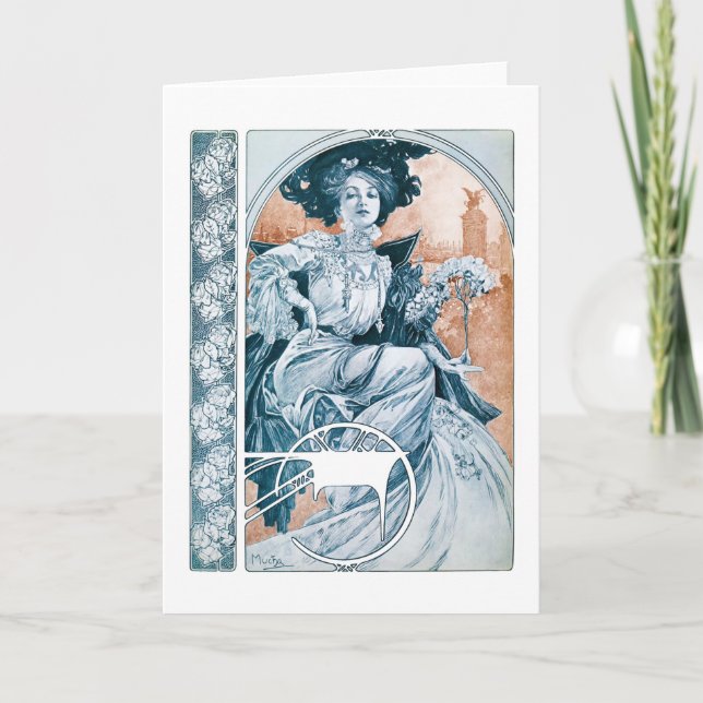 Cartão Mulher com Rosa, Mucha (Frente)