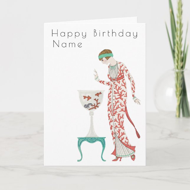 Cartão Mulher com Urna George Barbier Arte Deco Aniversár (Frente)