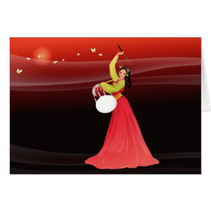 Cartão Mulher coreana que veste um hanbok