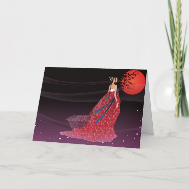Cartão Mulher coreana que veste um hanbok (Frente)