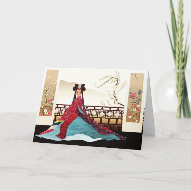 Cartão Mulher coreana que veste um hanbok (Frente)