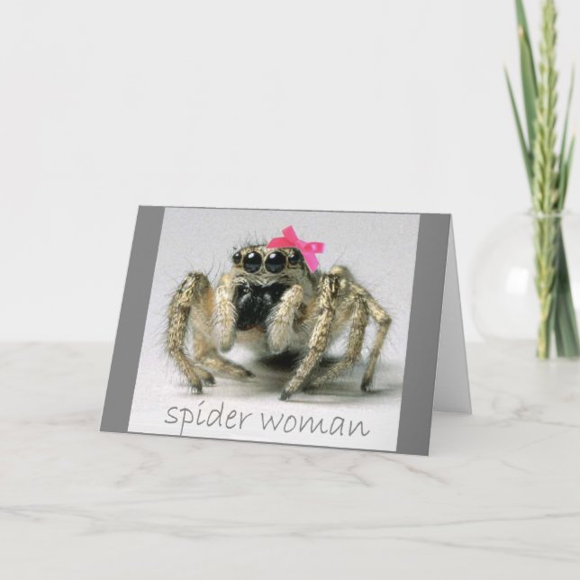 Cartão Mulher da aranha com arco cor-de-rosa (Frente)