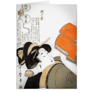 Cartão Mulher da leitura por Utamaro