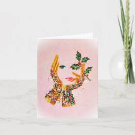 Cartão Mulher da Moda dos Anos 50 Holly 'É Época de Natal