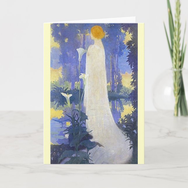 Cartão Mulher de Arte Nouveau com Calla Lily (Frente)