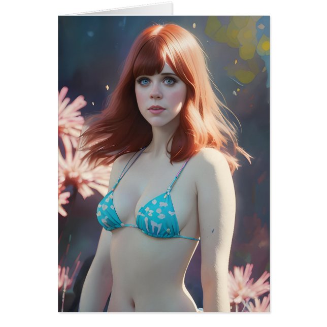 Cartão Mulher de cabelos vermelhos num Dentro de Bikini S (Frente)