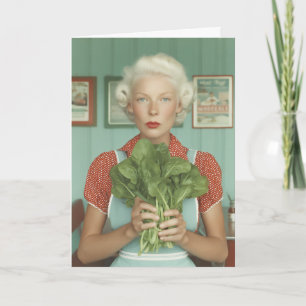 Cartão Mulher de Estilo Vintage Segurando Verduras Fresca