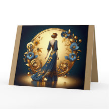 Mulher Deco Elegante em Dourado e Azul