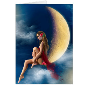 Cartão Mulher do cartão, fada da noite na lua