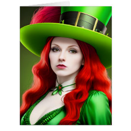 Cartão Mulher do Dia de São Patrício com Cartola Verde