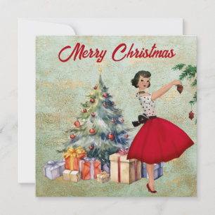 Cartão Mulher do Natal de 1950 Feliz Natal
