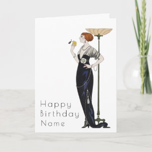 Cartão Mulher Elegante Aniversário Art Déco