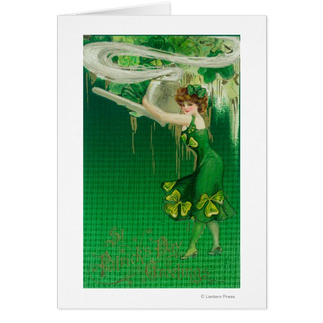 Cartão Mulher em verde segurando uma cena de Pipe (Frente)