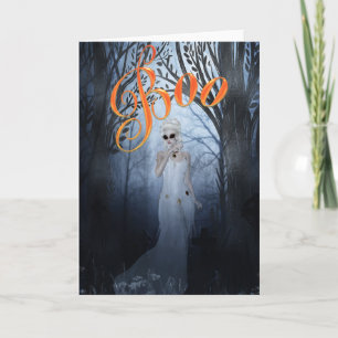 Cartão Mulher Fantasma de Halloween Boo