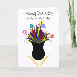 Cartão Mulher: Flores Bonito de Aniversário Vaso Preto