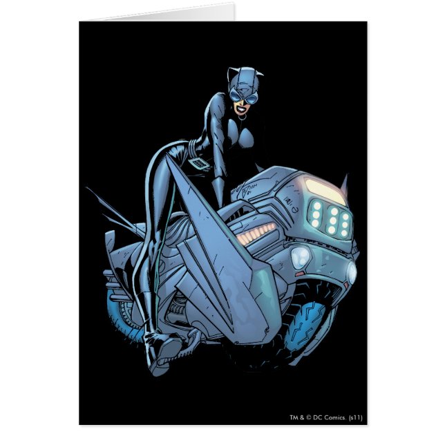 Cartão Mulher-gato e bicicleta (Frente)