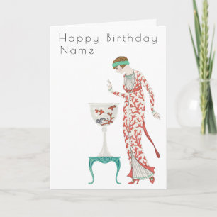 Cartão Mulher George Barbier Com Urna Art Deco Aniversári