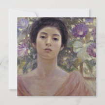 Mulher Japonesa com Flores de Glória da Manhã Roxa