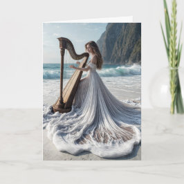 Cartão Mulher Jogando Harp Birthday