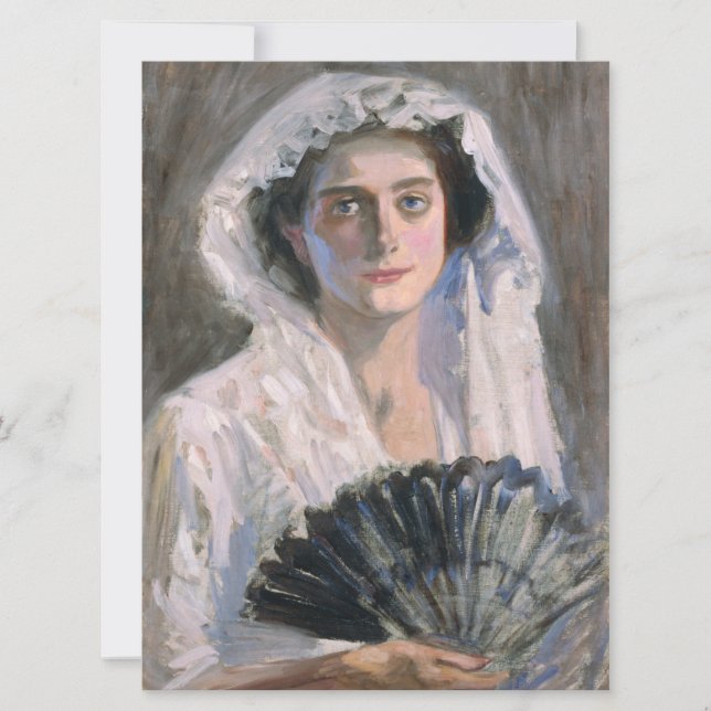 Cartão Mulher legante com ventilador negro (Fujishima Tak (Frente)