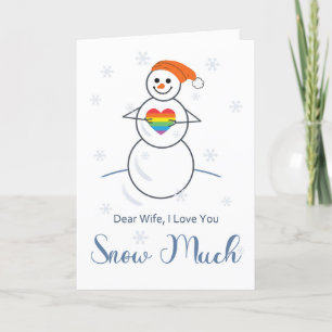 Cartão Mulher lésbica Romance Cute Snowman com coração