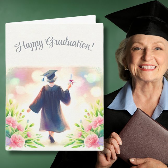 Cartão Mulher Mais Velha Feliz Graduação  (Criador carregado)