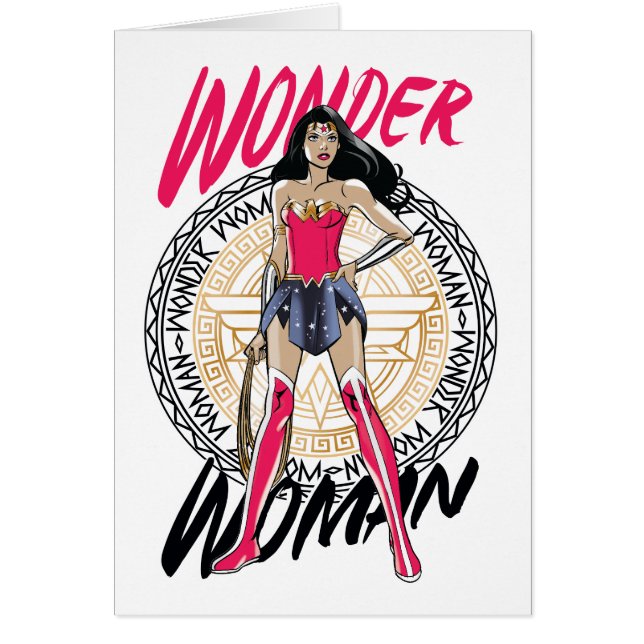 Cartão Mulher Maravilha com emblema tribal grego (Frente)